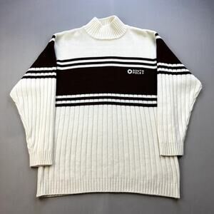 Vintage Southpole Sweater Adult Large Cream Knit Striped Mock Neck Hip Hop y2k